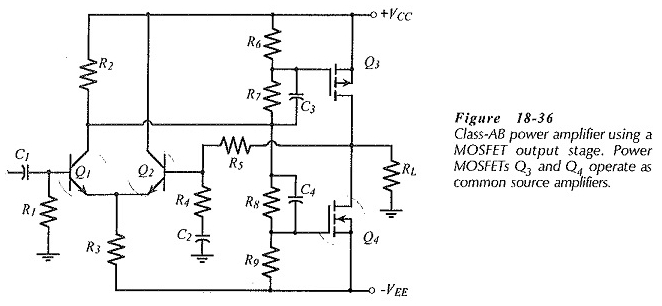 Amplificador de potencia de fuente común MOSFET complementaria